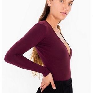 American Apparel Burgundy Deep V-Neck Top